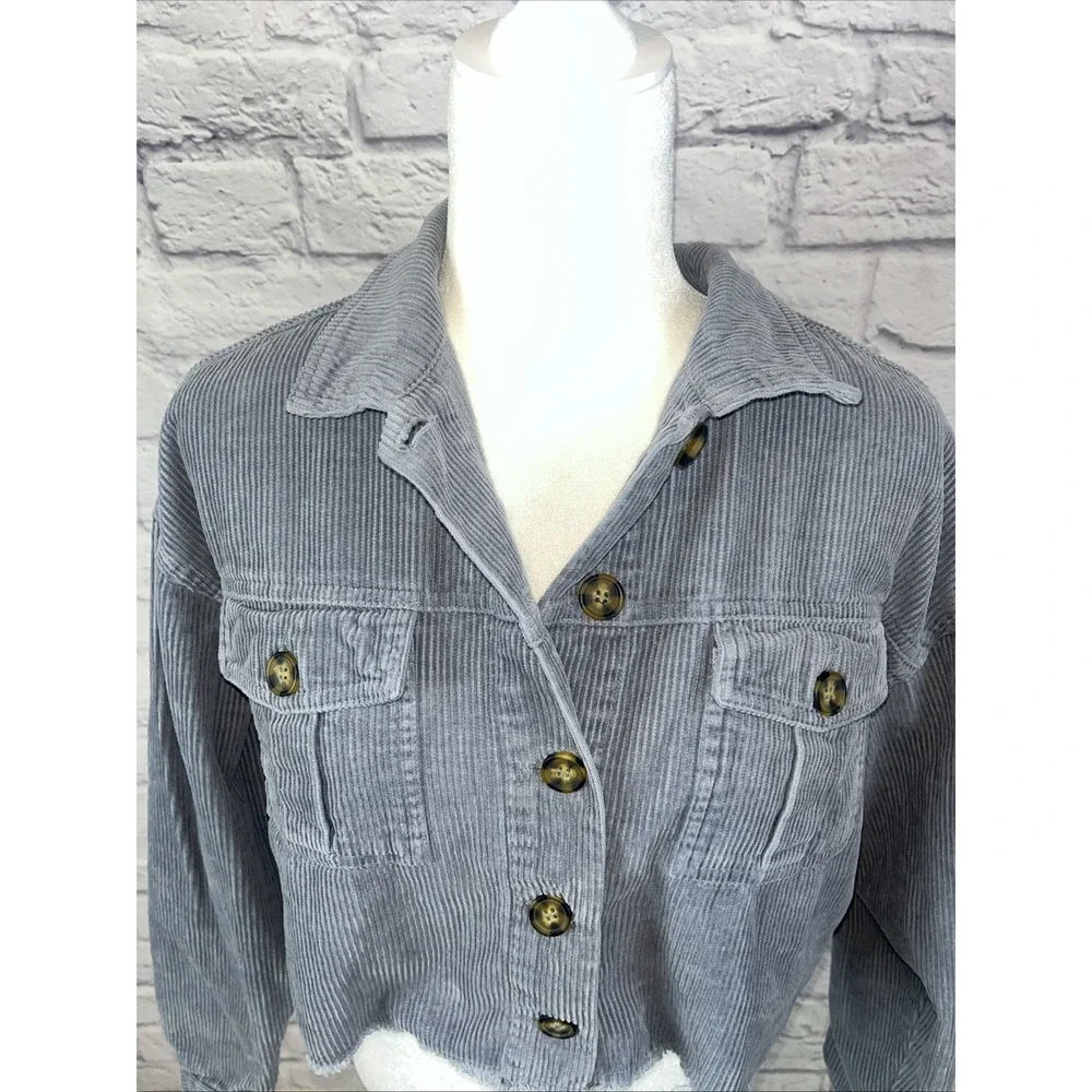 Cotton On Dusty Blue Y2K Streetwear Cropped Corduroy Casual Shacket Size 6